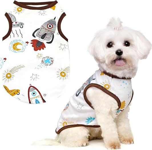 PETCARE Cartoon Dog Shirts for Small Dogs Cute Dog Clothes Brown Spaceship by PETCARE