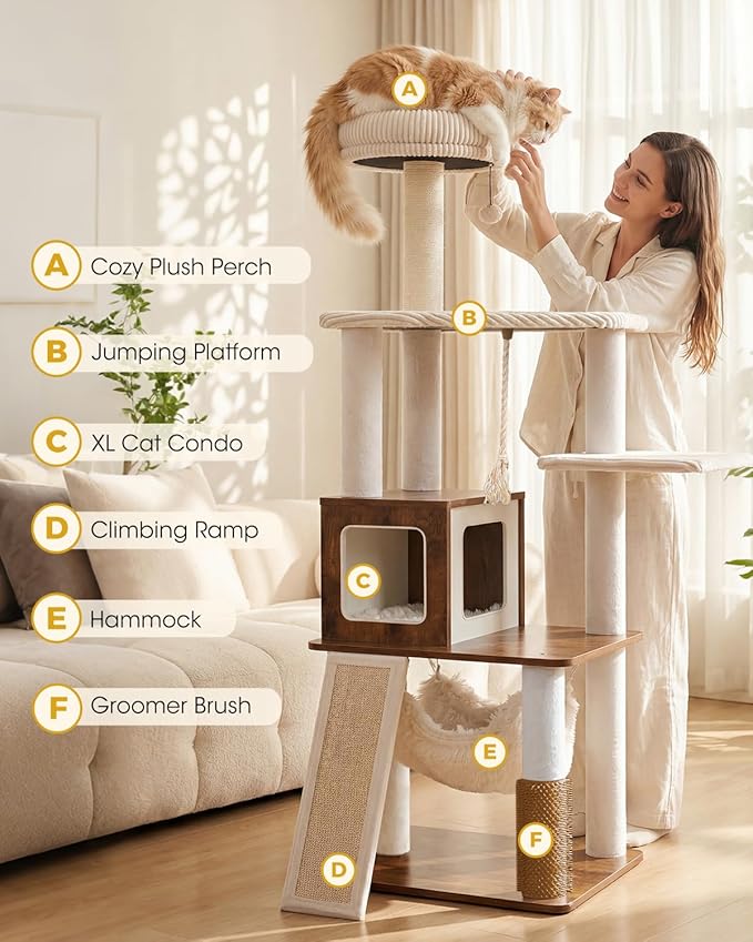 61" Modern Cat Tree Tower for Indoor Cats, Luxury Climbing Tower - Image 2