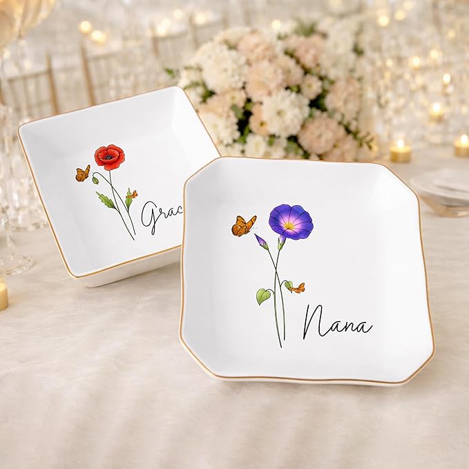 Personalized Birth Month Flower Trinket Tray - Image 3