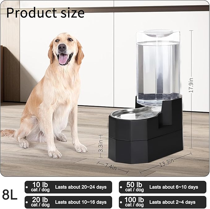 Sfozstra Black 8L Raised Gravity Pet Water Dispenser - Image 5