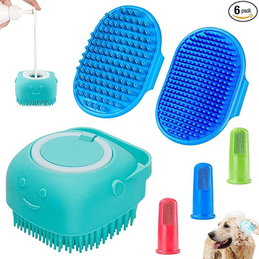 Comotech 6PCS Dog Bath Brush & Dog Toothbrush | Adjustable Handle Shampoo Brush by Comotech