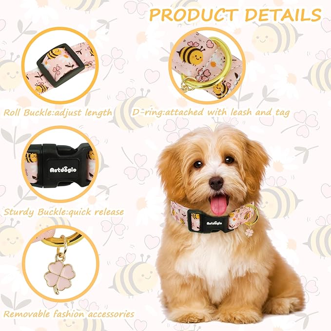 Dog Collar for Spring Summer, Adjustable Cotton Puppy Dog Collars, Cute Girl or - Image 3