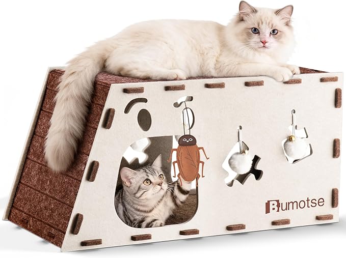 Felt Cat Bed Cave for Indoor Cats, Modular Tunnel Hideaway House for Large Cats by Bumotse