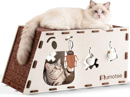 Felt Cat Bed Cave for Indoor Cats, Modular Tunnel Hideaway House for Large Cats by Bumotse