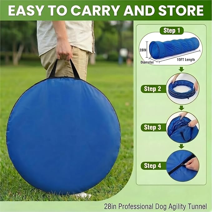 28in Dog Tunnel for Large Dogs, 10ft Heavy Duty Dog Agility Training Equipment - Image 4