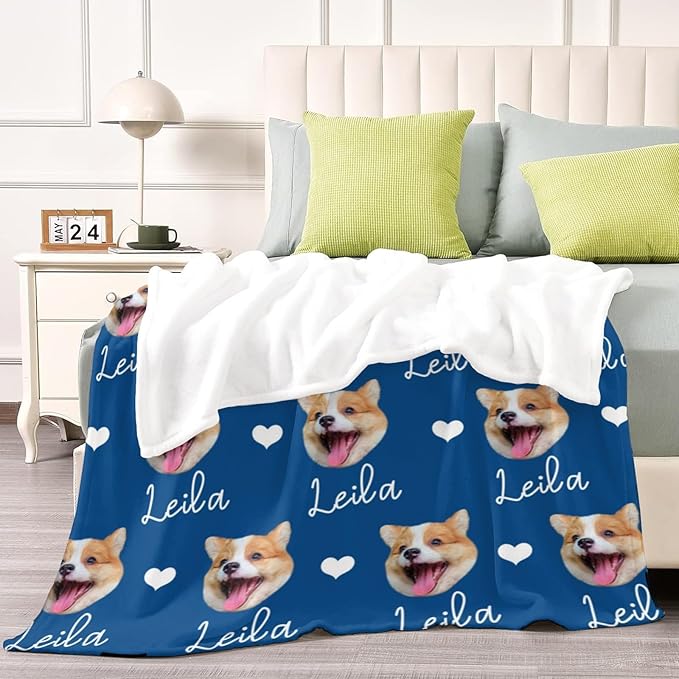 Personalized Dog Blanket with Faces, Custom Pet Name Blankets, Customized Heart - Image 6