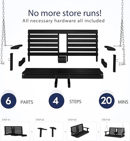 KINGYES Outdoor Hanging Porch Swing Set of 4, 2 Seat Patio Swing Recliner - Image 5