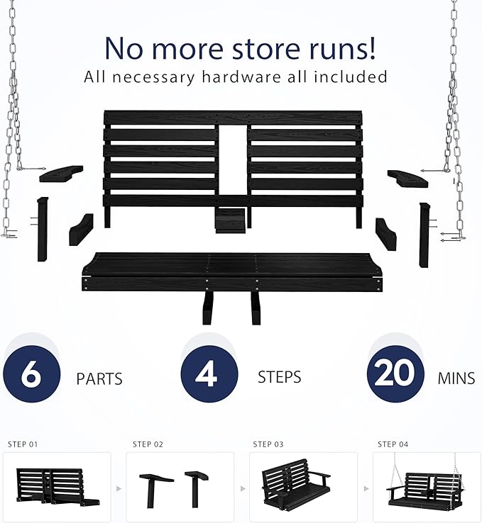KINGYES Outdoor Hanging Porch Swing Set of 2, 2 Seat Patio Swing Recliner - Image 5
