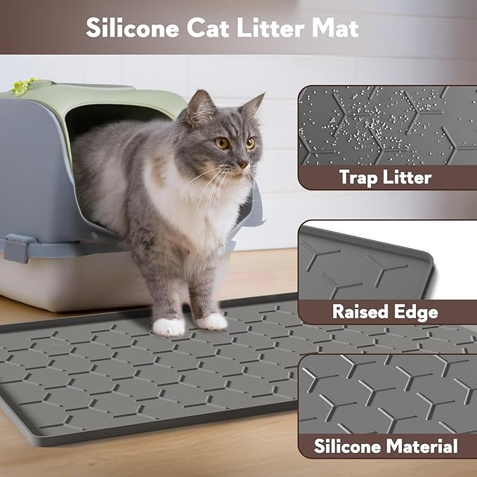 Garoopion Cat Litter Box Mat, Silicone Kitty Litter Mat, Dark Gray - Image 2
