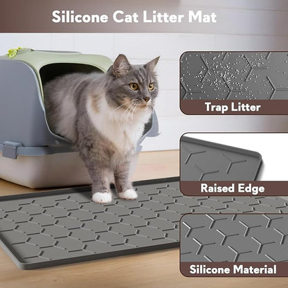Garoopion Cat Litter Box Mat, Silicone Kitty Litter Mat, Dark Gray - Image 2