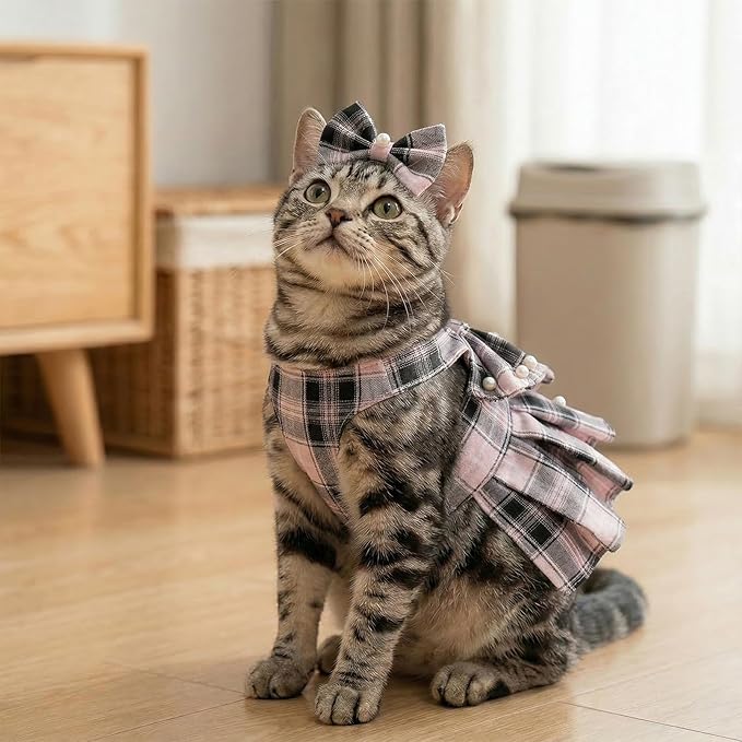 Cute Plaid Dog Dress Clothes for Small Dogs Cats Girl Black and Pink Plaid Dog - Image 7