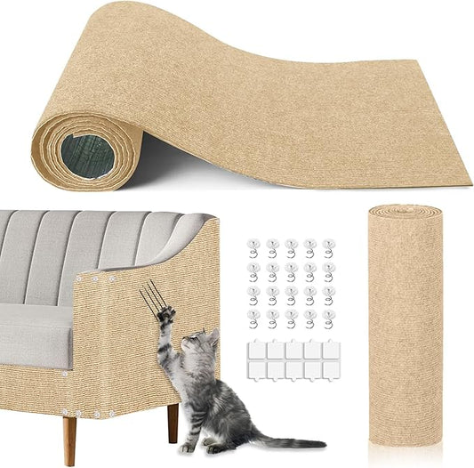 Cat Scratch Mat, 118.5"x15.9" Trimmable Self-Adhesive Cats Scratch Carpet by TEBANTY