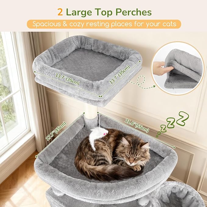 Globlazer Extra Large Cat Tree Tower, 82in Tall Heavy Duty Cat Tree - Image 2