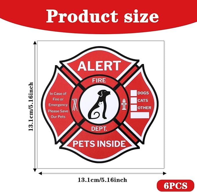 6Pcs Pet Alert Safety Fire Rescue Sticker, Plastic Pet Alert Sticker Emergency - Image 2