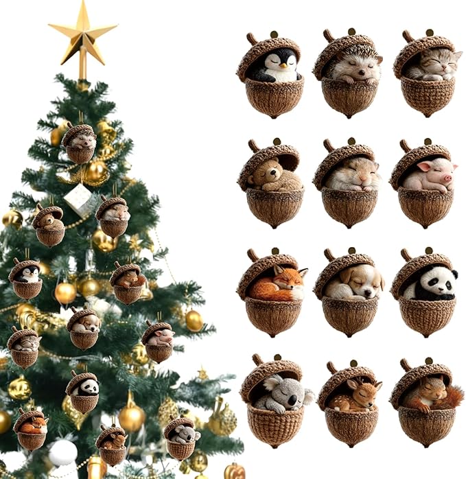 12 Pcs Pine Cone Animal Hanging Ornaments Christmas Tree Decor 2D Acrylic by NSSHEL