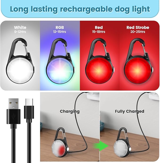 2Pack Dog Lights for Night Walking Dog Collar Light Clip on Rechargeable Glow - Image 2