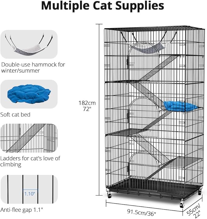 PawGiant 6-Tier Large Cat Cage Playpen, 72-inch Indoor/Outdoor Enclosure - Image 3