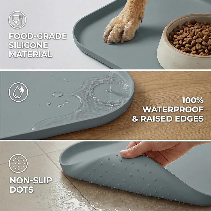 BLESWIN Waterproof Silicone Pet Feeding Mat Grey - Image 4