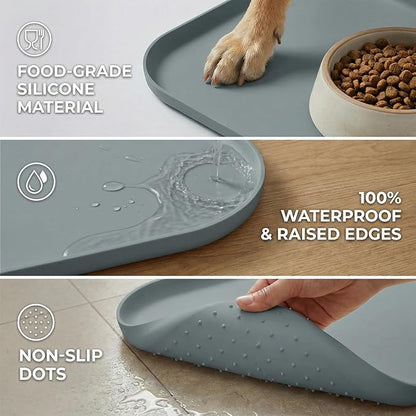 BLESWIN Waterproof Silicone Pet Feeding Mat Grey - Image 4