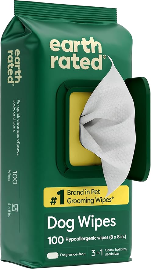 Earth Rated Pet Wipes for Dogs and Cats, Hypoallergenic, 3-in-1 Cleaning by EarthRated