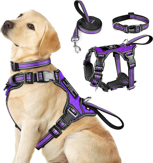 WINSEE Pet Harness Collar and Leash Set, All-in-one Reflective Dog Harness No by WINSEE