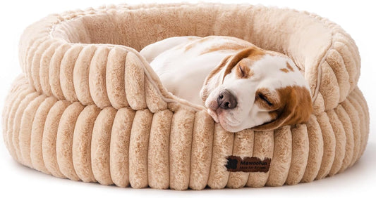 MEWOOFUN Dog Bed for Medium Dogs, Washable Large Cat Beds for Indoor Cats, Donut Pet Bed for Dogs and Cats with Anti-Slip Bottom (Camel, 27"x27"x10")