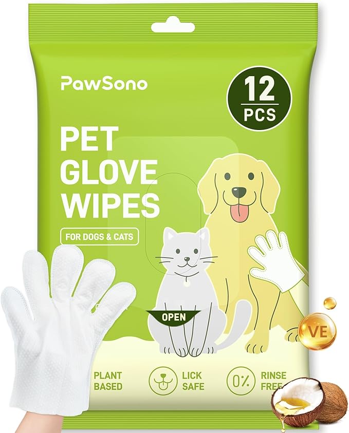 12PCS Hypoallergenic Pet Glove Wipes by PawSono