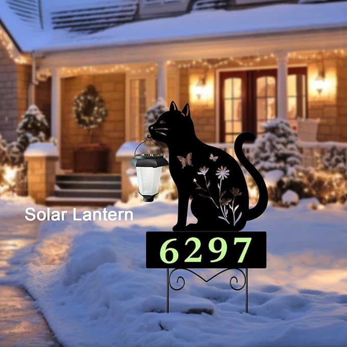 Solar Cat Garden Stakes Cat Holding Solar Lantern Decor Stakes Animal Yard - Image 4
