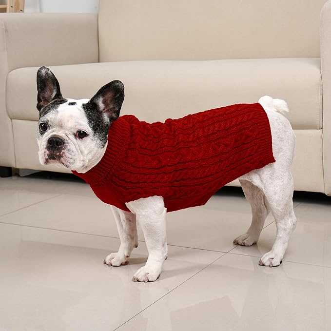 2 Pack Dog Sweaters for Medium Dogs Winter Turtleneck Pullover Cable Knit - Image 6