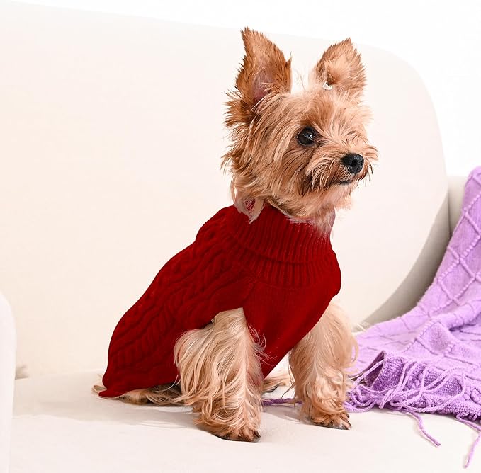 2 Pack Dog Sweaters for Small Dogs Winter Turtleneck Pullover Cable Knit Fleece - Image 4