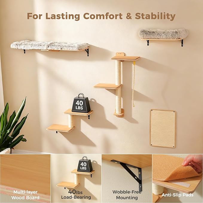 PAWZ Road Cat Wall Shelves, Wood Cat Wall Furniture - Image 3