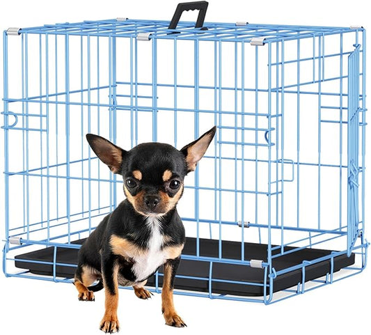 BestPet | Dog Crate | 18" | Blue | Foldable Metal Kennel by BestPet