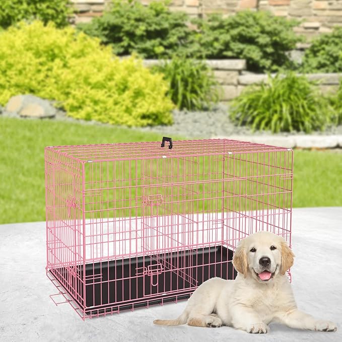 BestPet | Dog Crate | 24" | Pink | Foldable Metal Kennel - Image 2