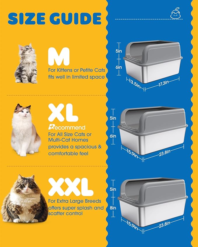 Powools Stainless Steel Cat Litter Box, Metal Litter Box - Image 2