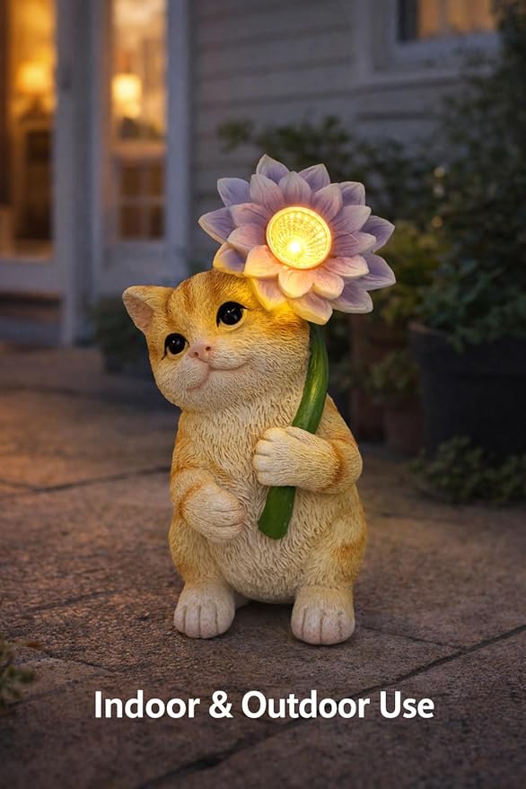 GoGnome Set of 3 Solar Animal Garden Lights – Resin Bunny, Cat & Dog Figurines - Image 8