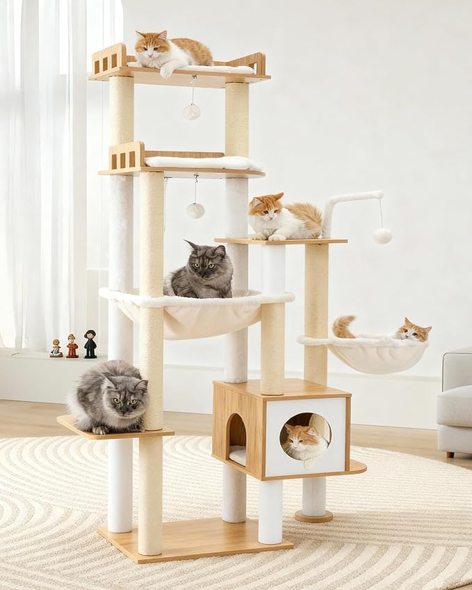 Heybly Cat Tree, 70.5 Inch Wood Tall Cat Tower - Image 3