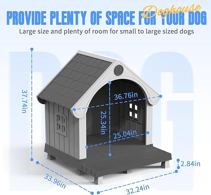 DRATO Outdoor Dog House, Resin Material Large Dog House, Elevated Base - Image 2