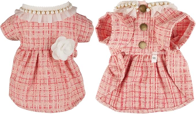 Dog Dress for Puppies, Plaid Tweed Princess Pet Dress - Image 2