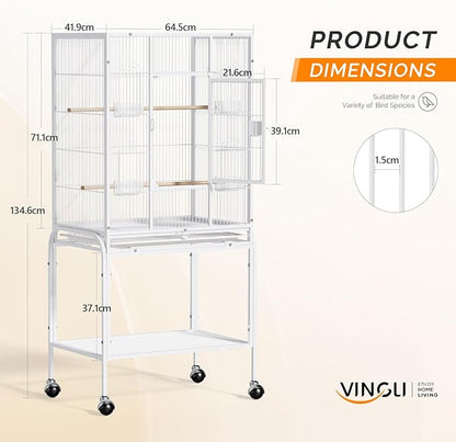 VINGLI 53-inch Bird Cage with Wheels, Durable Wrought Iron Parakeet Cage with - Image 3