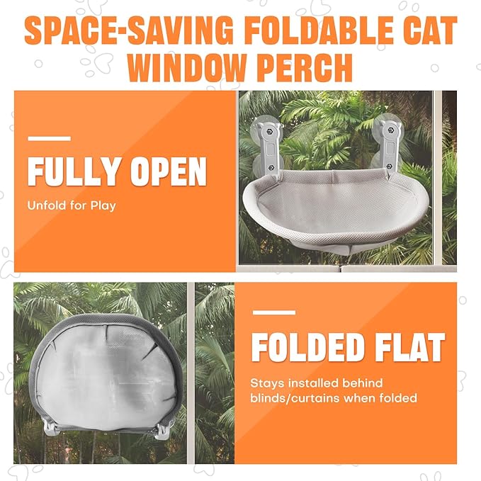 Homegroove Cat Window Perch, 18 x 12 Inch Foldable Cat Hammock - Image 6