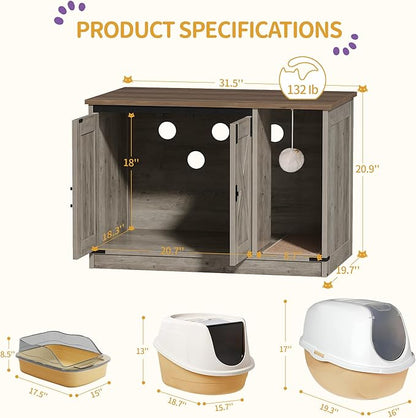 Hzuaneri Cat Litter Box Enclosure, Hidden Litter Box Cabinet Furniture - Image 7