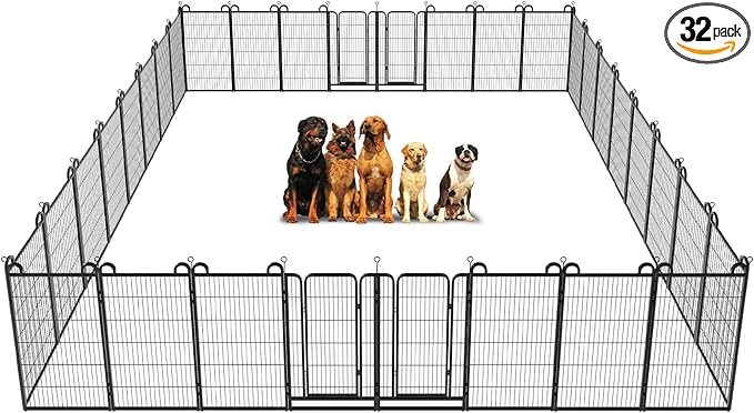 Dog Playpen Outdoor 32 Piece Panels Heavy Duty Dog Fence 47" Height Anti-Rust by Committedtobetterpetlife