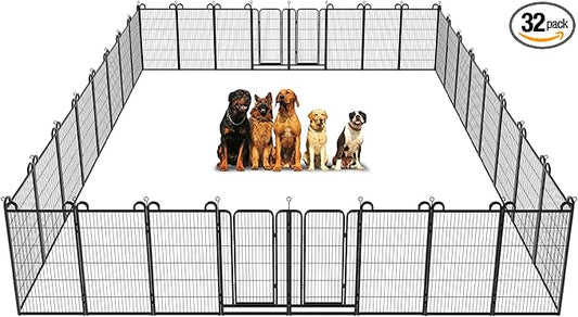 Dog Playpen Outdoor 32 Piece Panels Heavy Duty Dog Fence 47" Height Anti-Rust by Committedtobetterpetlife