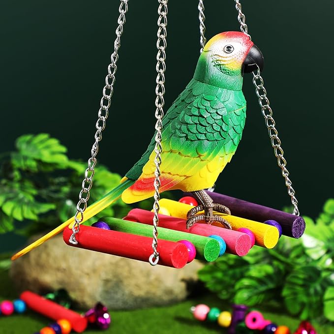 LALAFINA Bird Swing Parrot Perch Stand Wind Chimes 6pcs Set Hanging Bird Cage - Image 3