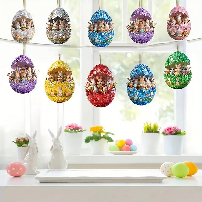 16 Pcs Easter Glitter Hanging Eggs Ornaments by BHOOKA