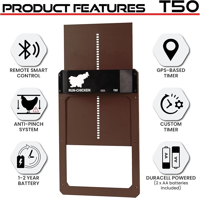RUN-CHICKEN Door T50 – Automatic Chicken Coop Door Opener, Battery Powered & - Image 6