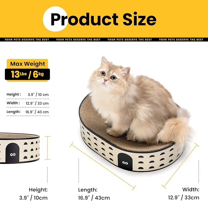 Conlun Oval Cat Scratcher Bed, 2-in-1 Cat Scratching Board, Natural Corrugated - Image 8