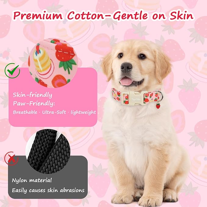 Dog Collar with Strawberry Patterns, Spring Summer Collection Pink Dog Collar - Image 4