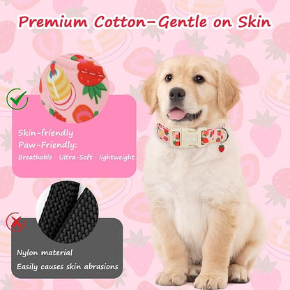 Dog Collar with Strawberry Patterns, Spring Summer Collection Pink Dog Collar - Image 4