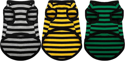 Paiaite 3 Pieces Dog Striped Shirt Dark Color Cotton Sleeveless Puppy Pet by Paiaite